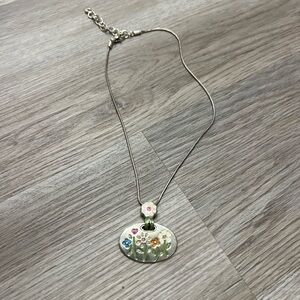 Brighton Silver Necklace with Flowers on Circular Pendant